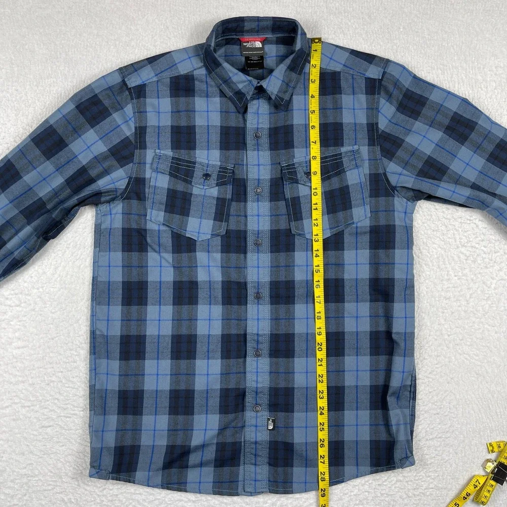 North Face Shirt Mens Small Blue Plaid‎ Snap Outdoors Camping Hiking Travel Work